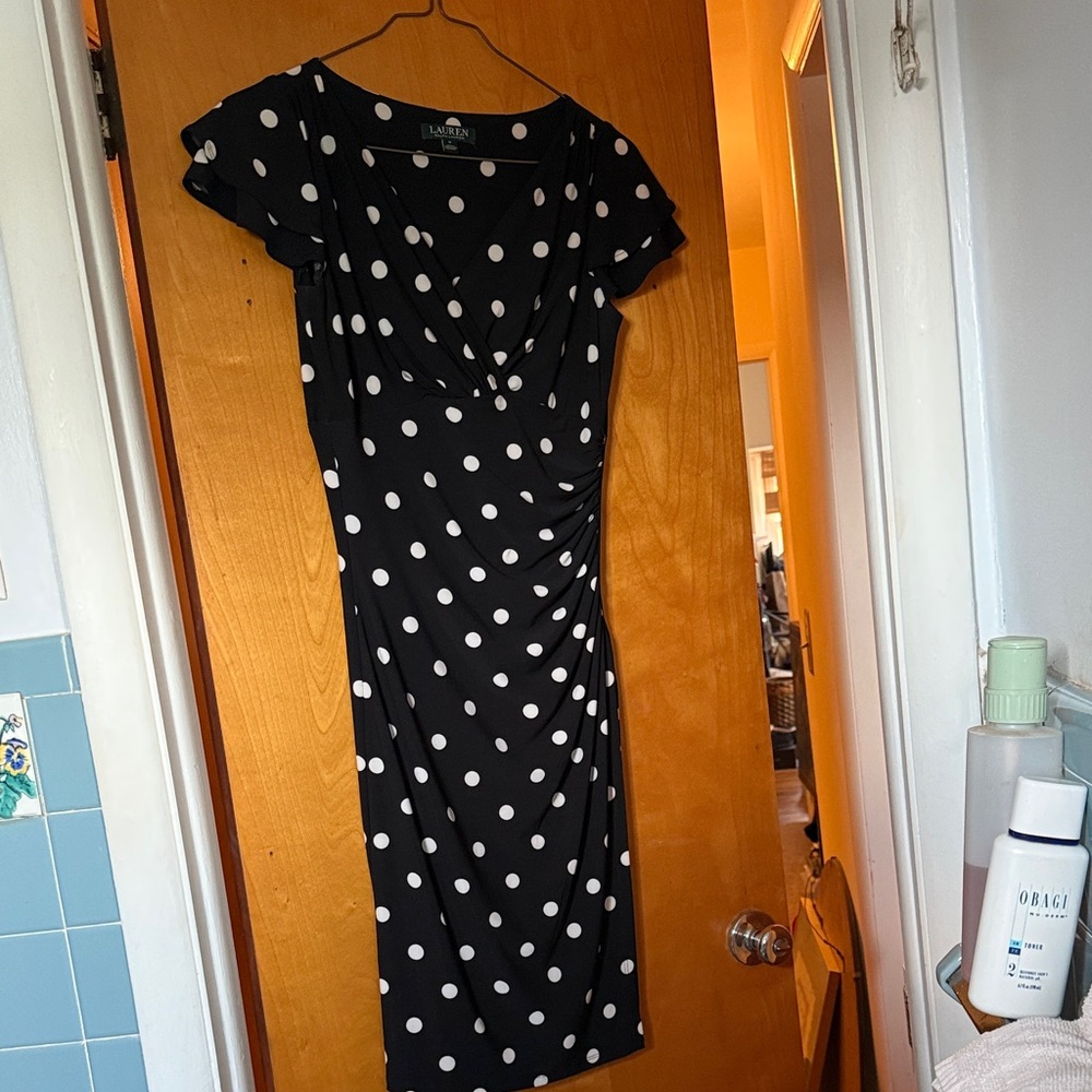 Ralph Lauren Black Midi Dress with White Dots